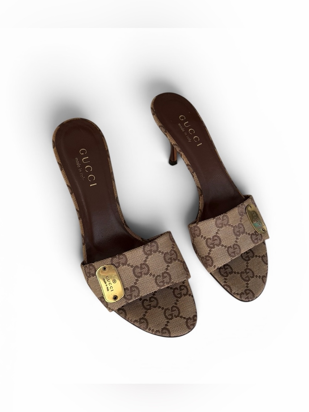 Vintage Gucci by Tom Ford Beige GG Monogram Mules Heels / Size 37.5 - Picture 3 of 13